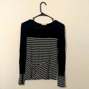 Black and Gray Striped Long-Sleeve Top